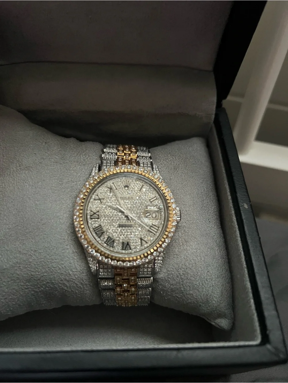 Rolex Two-Tone Gold/Stainless Full Diamond Pave Datejust 1603 36mm Jubilee Watch